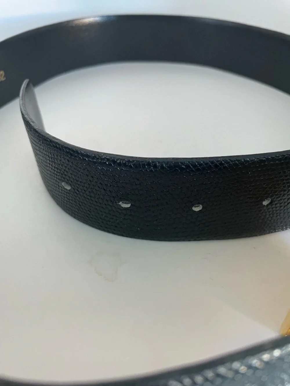 Talbots Black Textured Leather Belt with Gold Buckle